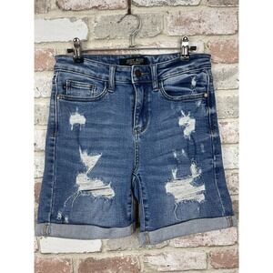 Judy Blue High-Waisted Distressed Denim Bermuda Shorts Sz S
